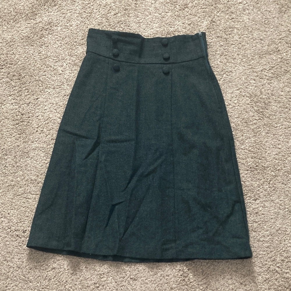 MODCLOTH Timeless Elements High Waisted Wool Blend Midi Skirt Sz 8 Herringbone